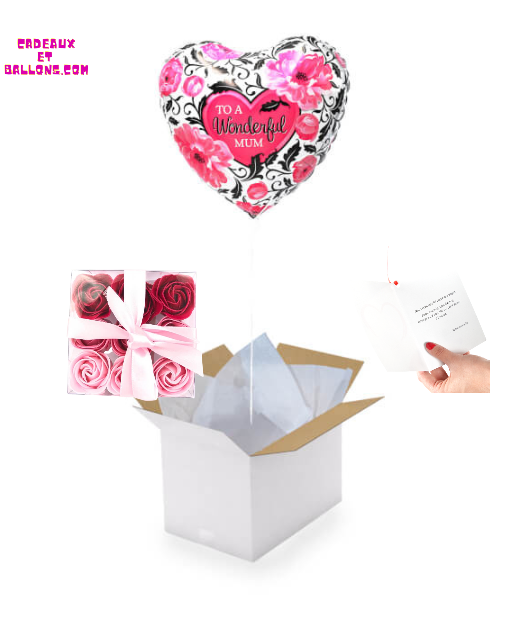 Livraison de Ballon Hélium et Coffret de Roses de Savon pour la Fête des Mères - Une Surprise Unique et Mémorable!