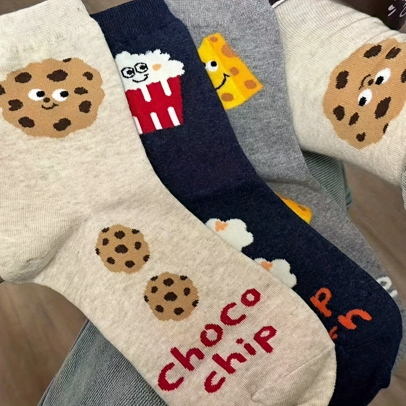 Coffret de 4 Paires de Chaussettes Humoristiques – Popcorn, Cheese, Egg & Cookies